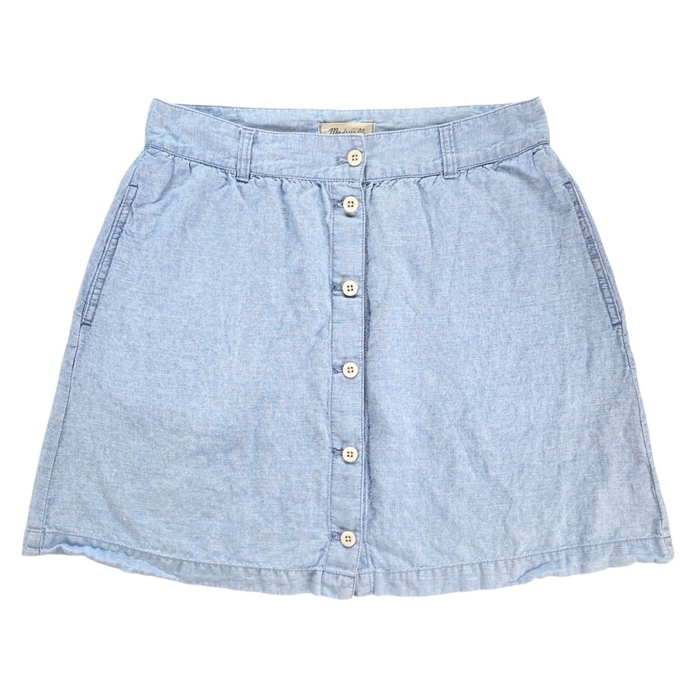 Madewell Skirt Linen + Cotton Womens Size 10 Mini Button Down Chambray Denim M L
